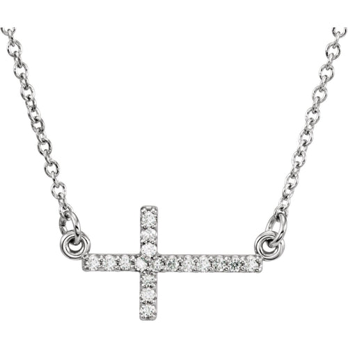 14K .07 CTW Diamond Sideways Cross 16-18" Necklace