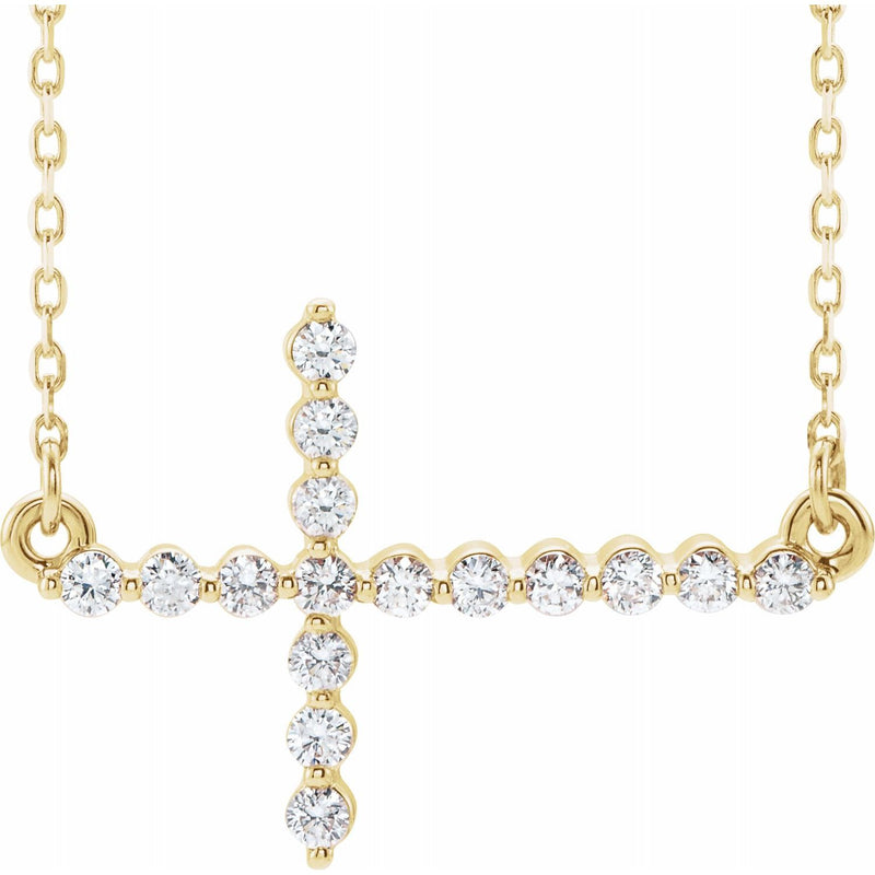 14K 1/4 CTW Diamond Sideways Cross 16-18" Necklace